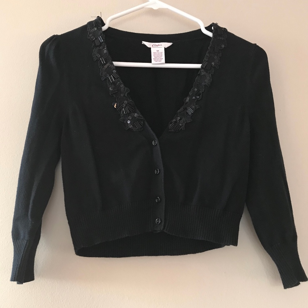 Black Beaded Crop Sweater